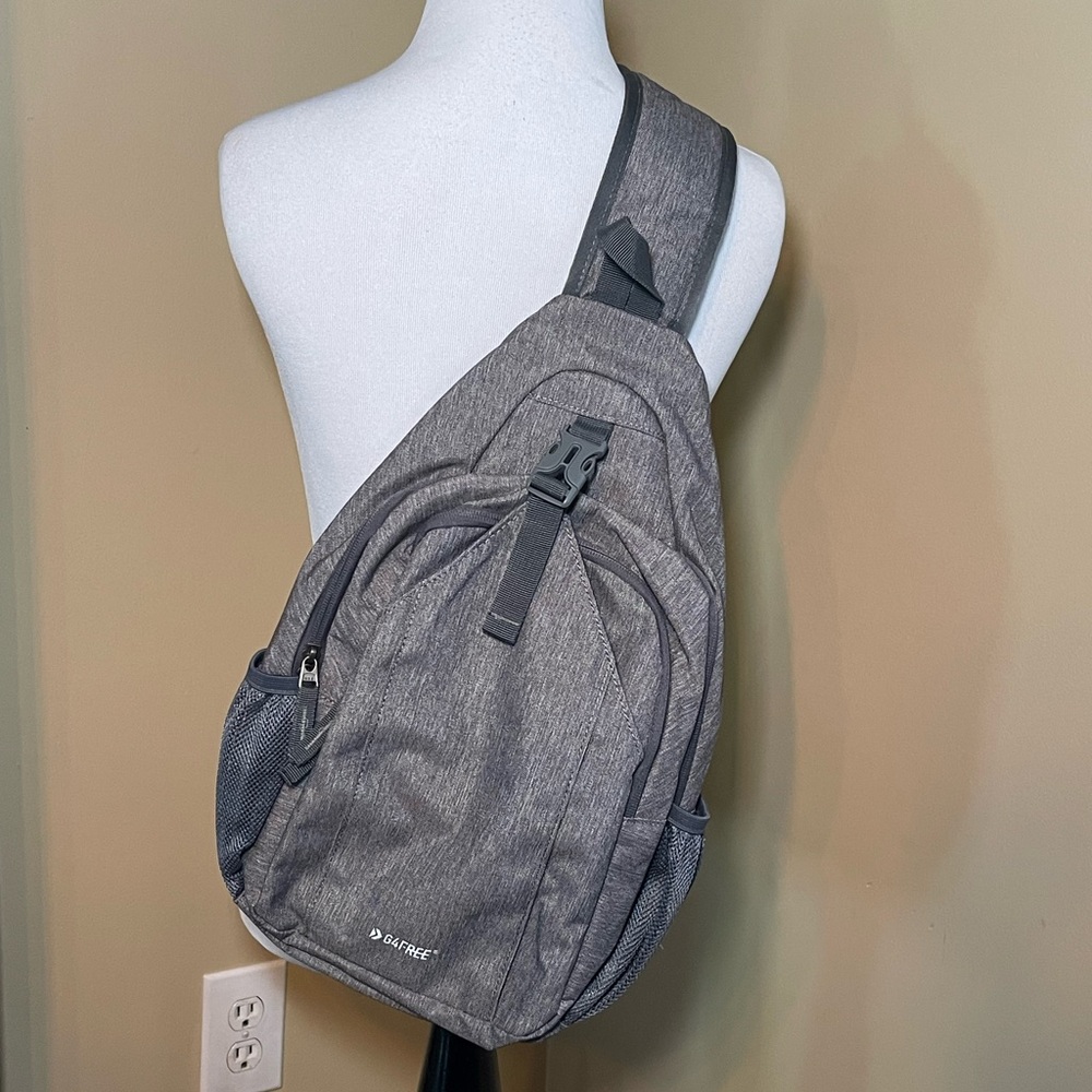Grey canvas sling bag